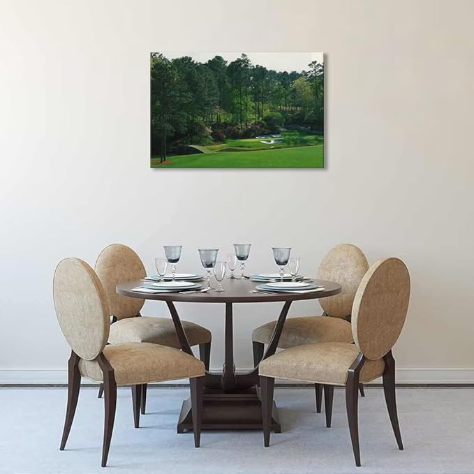 Augusta National Golf Course Wall Art for Office Living Room Bedroom Bathroom Wall Decorations Golf Course Picture Poster Framed Artwork Canvas Prints Ready to Hang(12''H x 16''W)
