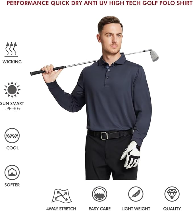 Mens Polo Shirts Short and Long Sleeve Casual Solid Stylish Dry Fit Performance Designed Collared Golf Polo Shirts for Men