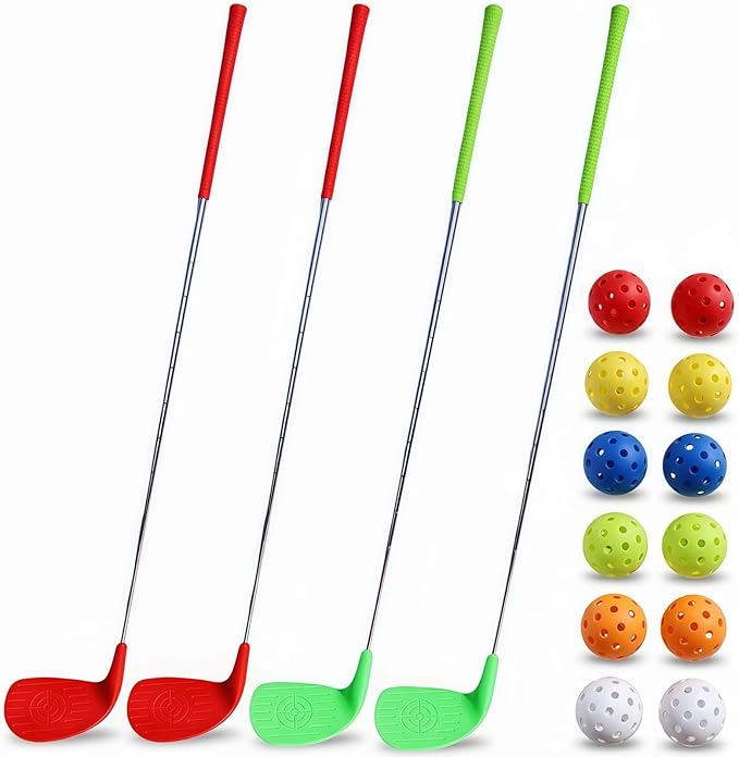 4 Pack 36" Backyard Golf Club Set with Oversize Heads & 12 Practice Balls, Play Outdoor Golf Yard Games for Adults, Hit Plastic or Foam Balls in Grass/Parks/Yards (Right Hand)