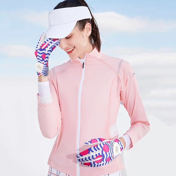 FINGER TEN Stylish Golf Gloves Women with Ball Marker 1 Pack for Left or Right Hand, Breathable Glove with Fashion Patterns for Ladies Right Left Handed Golfer