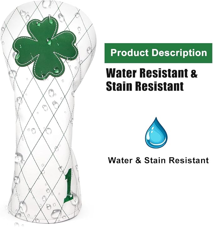 Golf Club Headcover Live Lucky 3 Wood Headcover Magnetic Closure Elegant Embroidery Premium Leather Driver Covers Fairway Wood Covers Hybrid Headcover Shamrock Golf Head Covers
