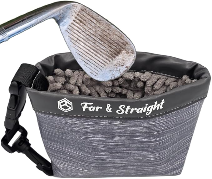 FAR&STRAIGHT Golf Club & Ball Cleaning Pouch – Soft Microfiber Interior for Gentle Cleaning – Clip-On, Waterproof Bag