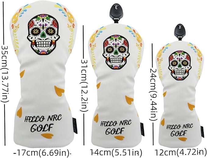 Golf Club Covers Set for Driver, Fairway, Hybrids, 3pcs Golf Headcovers Include Driver Headcover Fairway Wood Head Covers Hybrid Headcover, Premium PU Leather Golf Accessories Cover Set for Men