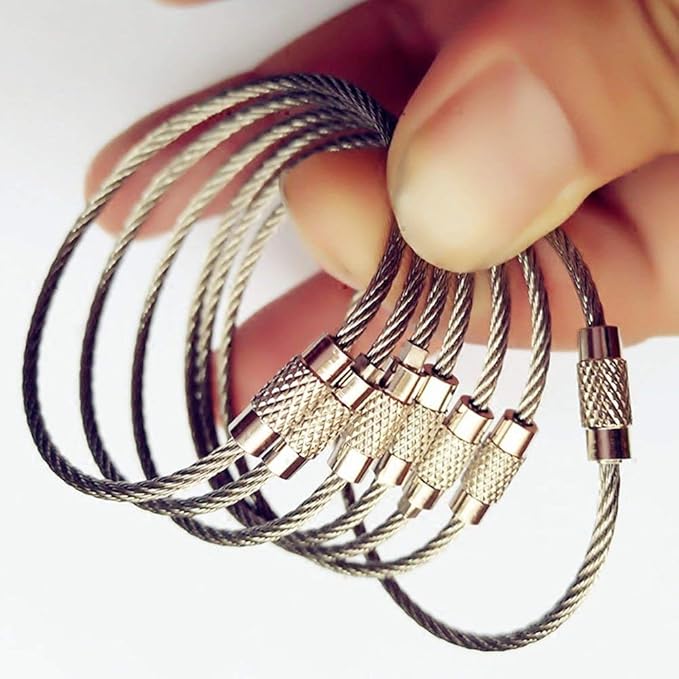100pcs Stainless Steel Wire Keychains Aircraft Cable Cable Key Ring for Hanging ID Tags or Luggage Tags,6.3 inch 2mm