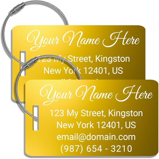 Custom Metal Luggage Tags for Suitcases - Personalized Luggage Tags Pack of 2 (Gold, 2x3.5)