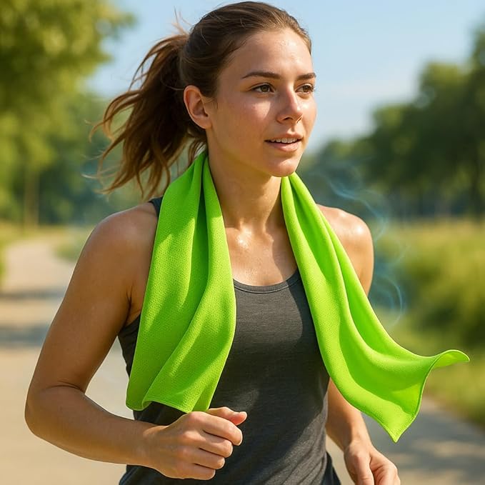 Cooling Towels 43.3" x 15.7" Lime Green - Ice Towel, Sweat Towel, Cooling Towels for Neck & Face & Cooling Neck Wraps for Summer Heat - Neck Cooler for Quick Cool Down for Gym, Running, Golf Sports