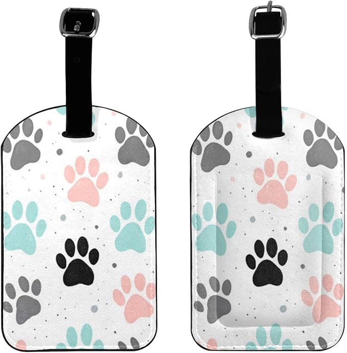 Dog Paw Print Luggage Tag for Suitcases,Colorful Dog Footprint PU Leather Baggage Tags Bag Tags Travel Id Label for Luggage Women Men -1 Piece