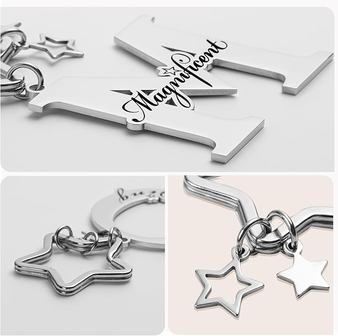 Qunrwe Stainless Steel Initial Letter A-Z Keychain,Inspirational Gifts for Women Men Friends Daughter Son Sister Dad Mom