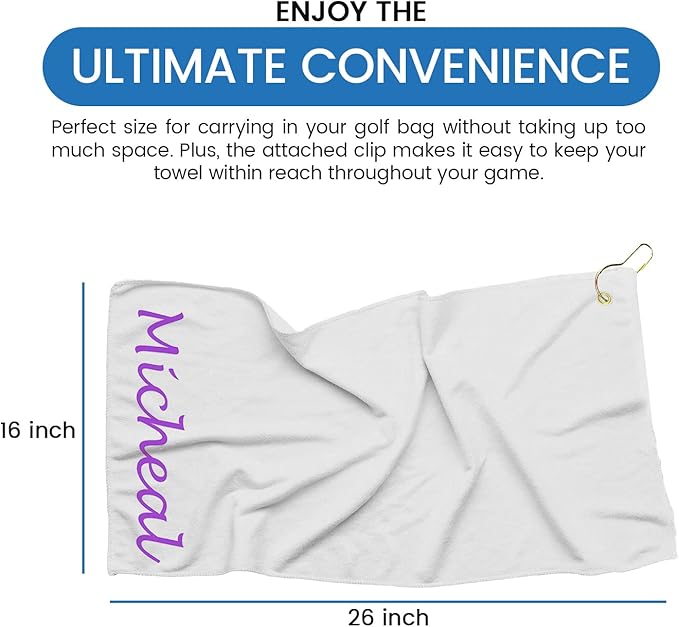 Personalized Passion Golf Towel with Embroidered Name - 16"x26" Custom Golf Towels with Clip - Soft & Highly Absorbent Plush Velour - Easily Wipes Away Sweat and Dirt - Gift for Golfers - Silver Gray