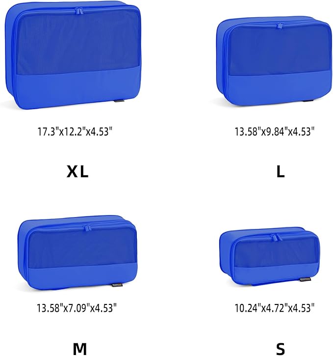 4 Piece Compression Packing Cubes for Suitcases and Backpack, Lightweight Travel Organizer Bags (Dark Blue)