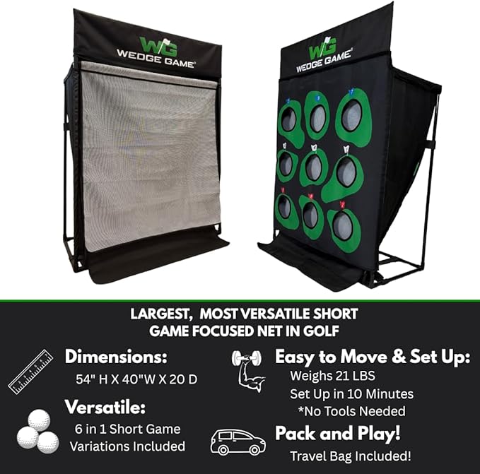 Large Premium Golf Short Game Practice Indoor/Outdoor Chipping and Pitching Net with True Auto Ball Return, 9 Holes of Golf, Tic-Tac-Toe and More!