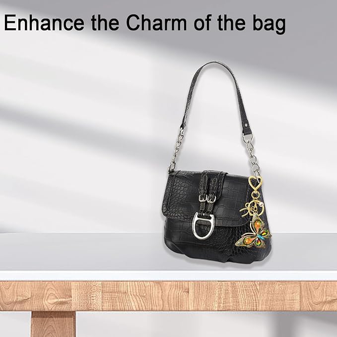Bag Charm Keychain for Women: Cute Bow Keychains with Diamond Butterfly Pendant, Bags Purse Key ring Accessory