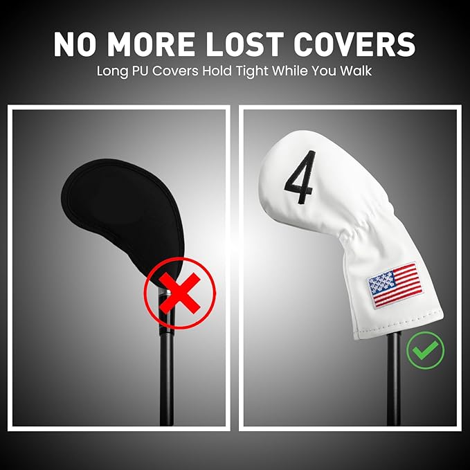 Golf Iron Covers Set US Flag Leather for Irons Value 11 Pack, Long Neck Protector Number Headcover, Universal Head Cover Fit Main Iron Clubs for Men Women Golfer