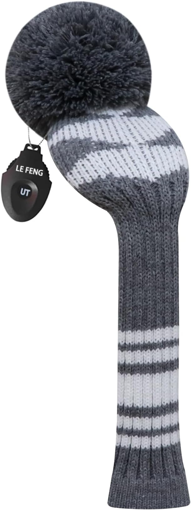 LeFeng 1Pcs Golf Club Cover, Knitted Golf Head Cover for 460cc Driver Fairway Woods and Hybrid with Cute Pom Pom and Number Tag