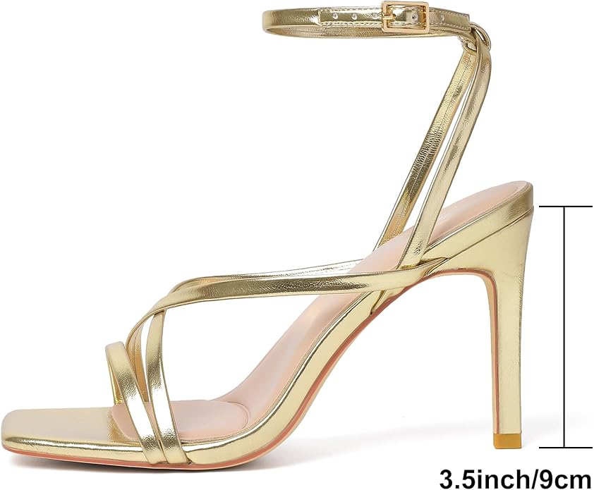 Mostrin Strappy Heels for Women Square Open Toe Lace Up Heeled Sandals Ankle Strap Sexy Stiletto High Heels for Party, Prom, Dating, Wedding