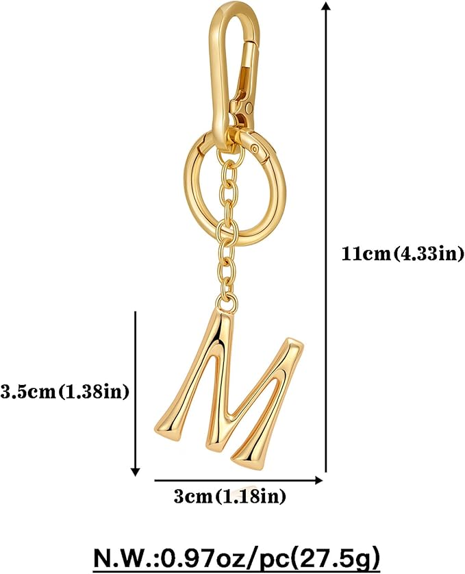 Gold Initial Keychain For Women Cute Bubble Letter Keychains Initial Bag Charm Personalized Keychain Accessories Gift