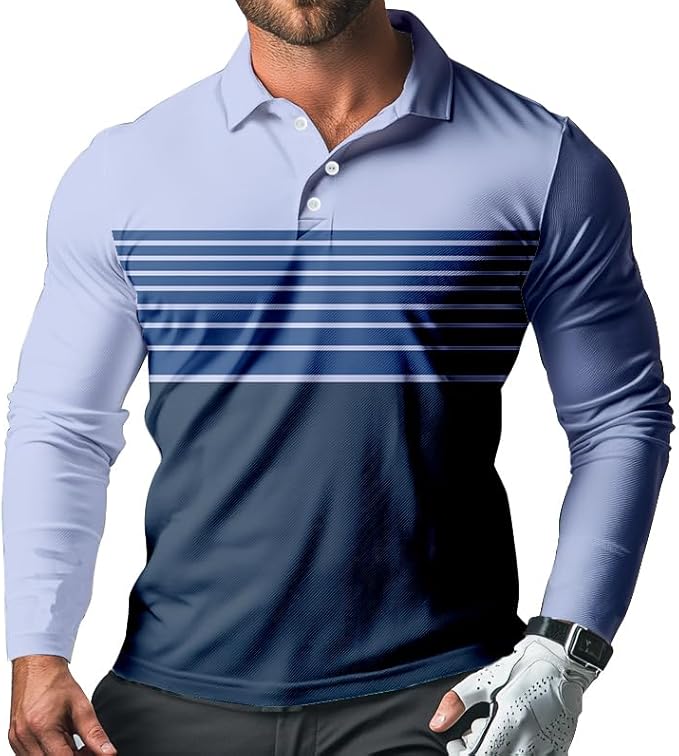 Men's Long Sleeve Golf Shirt Quick Dry 3 Button Work Fishing Outdoor Casual Collar Shirt