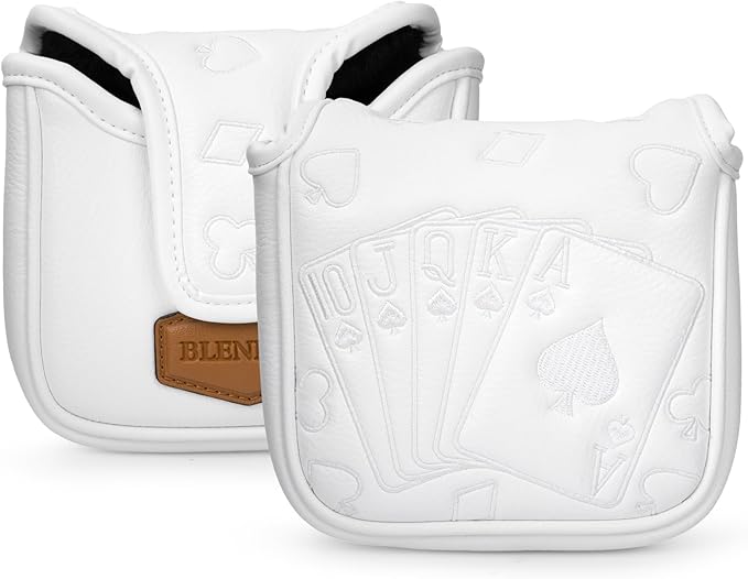 Golf Putter Covers White Poker Mallet Putter Headcover Blade Putter Cover Leather Golf Head Covers with Magnetic Closure for Most Brand
