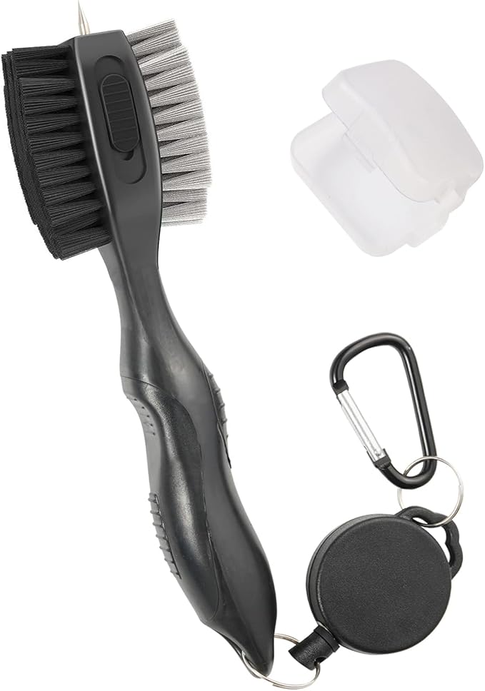 Golf Club Brushes, Golf Cleaning Tool, with Retractable Cleaning Nails, Nylon and Wire Bristles Oversize Double Brush Head with 2ft Retractable Zip-line Metal Buckle