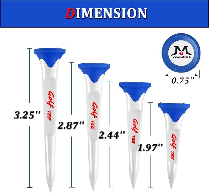 MAZEL Plastic Golf Tees 8 Pack｜Excellent Durability and Stability Plastic Tees with 5 Prongs,Reduces Friction & Side Spin