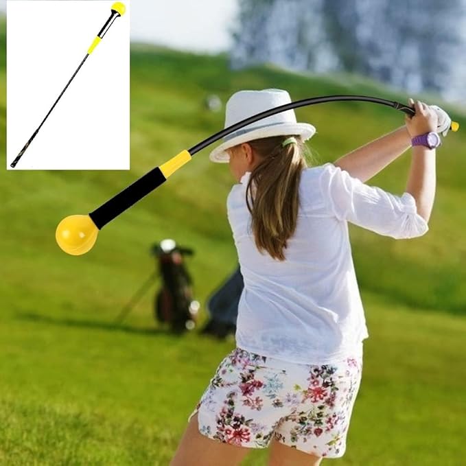 Golf Swing Trainer 47.5 inches, Fiberglass, Yellow color, Aid for Indoors and Outdoors, Practice Speed Training, Warm up, Stick Improved Rhythm, Flexibility, Balance, Tempo and Strength.