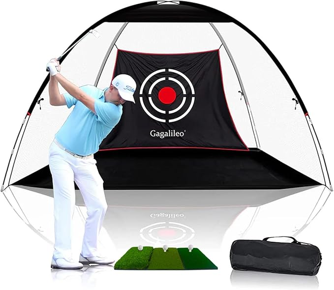 Gagalileo Golf Net: Backyard Practice Hitting Driving Training by Turf Mat Target Real Ball Indoor Outdoor Chipping Swing Gift for Golfers Dad Husband Men