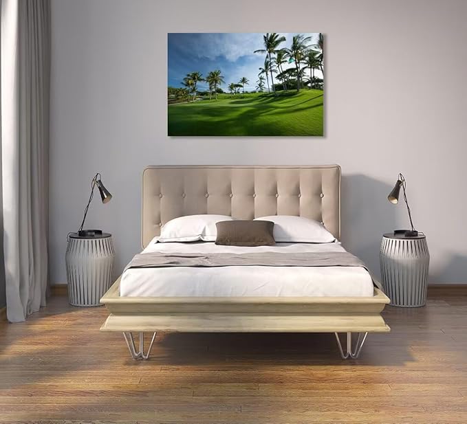 Hawaiian Golf Course Wall Art for Living Room Bedroom Bathroom Home Decorations Hawaii Maui island Picture Poster Framed Artwork Canvas Prints Ready to Hang(12''H x 16''W)