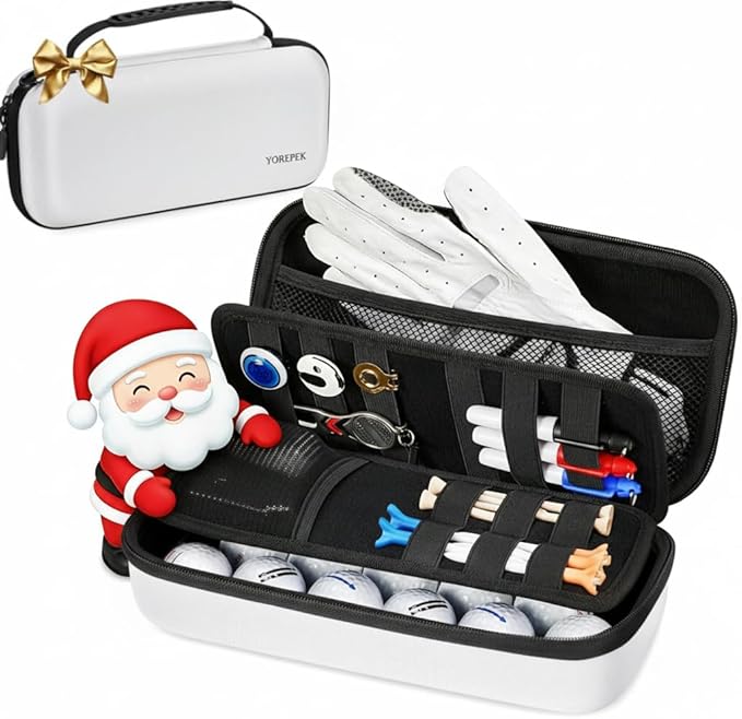 YOREPEK Golf Glove Holder with Removable Glove Shaper, Protective Hard Shell Golf Accessories Case Bag with 2 Dividers Fits Balls, Tees, Markers, Cool Gifts for Golfers