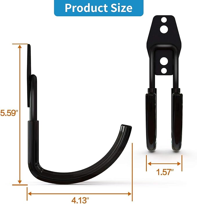 Garage Storage Utility Hooks，Garage Garden Tool Organizer，Steel Wall Mount Hooks, Large Garden U Hooks （2 Pack） (Type-2-Black)