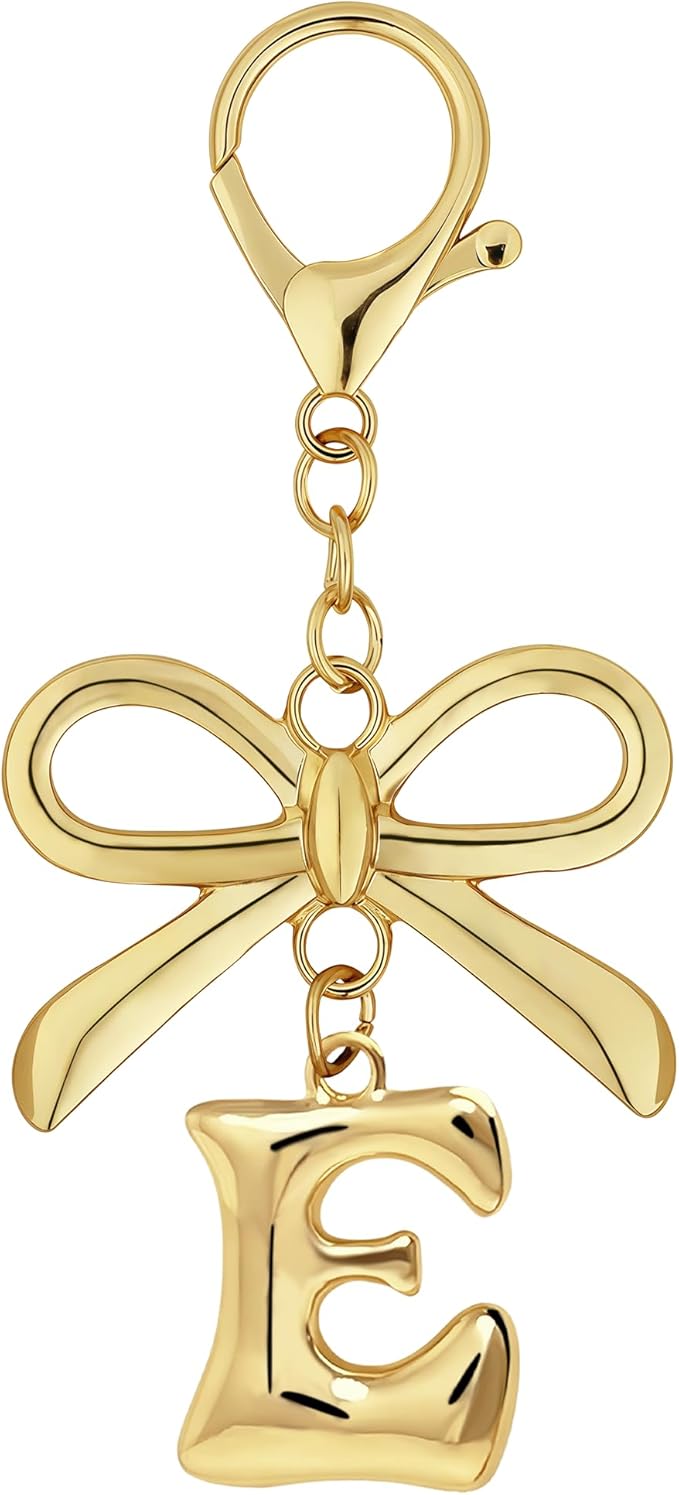 Gold Bubble Heart, Cherry, Bow & More Designs Letter Initial Keychain Bag Charms – Cute Purse Charms for Handbags