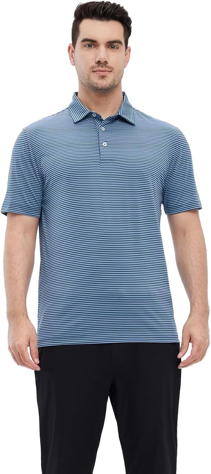 Golf Shirts for Men Dry Fit Short Sleeve Print Performance Moisture Wicking Polo Shirt