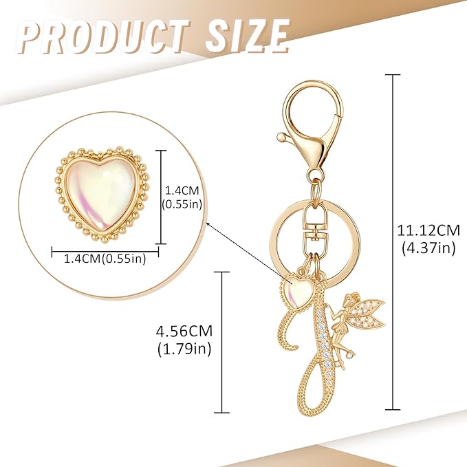 Gold Plated Alphabet Initial Letter Keyring Keychain for Women Girls Crystal Key Chains for Wallet Backpack Bag Charm