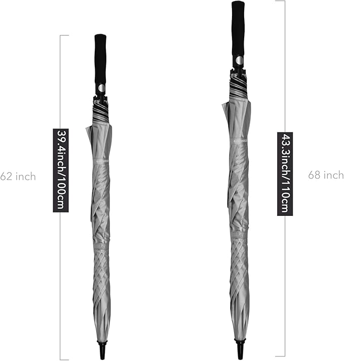 ZEKAR 62" & 68" Windproof Large Vented Canopy Golf Umbrella, UPF 50+ Patio Umbrella | Sun UV Protection | Keep You Cool (Silver, 62"-Pack-of-2)