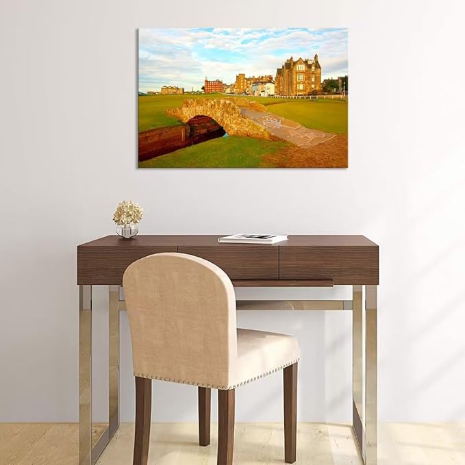 St Andrews Golf Course Wall Art for Living Room Bedroom Home Decorations Golf Course Swilcan Bridge St Andrews Picture Poster Framed Artwork Canvas Prints Ready to Hang(18''H x 24''W)