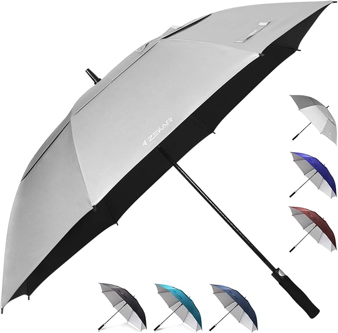 ZEKAR 62" & 68" Windproof Large Vented Canopy Golf Umbrella, UPF 50+ Patio Umbrella | Sun UV Protection | Keep You Cool (Silver, 62"-Pack-of-2)