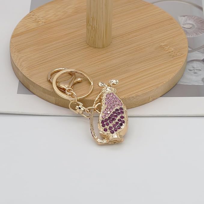 Crystal Rhinestone Golf Clubs Keychain Bag Charms Bling Golf Bag Key Chain Ring Pendant for Women Girls Handbag Purse