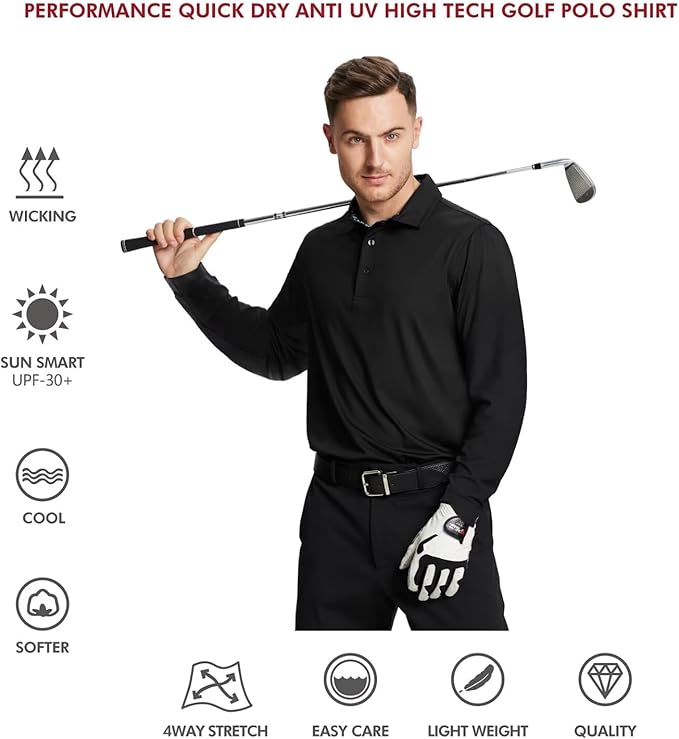 Mens Polo Shirts Short and Long Sleeve Casual Solid Stylish Dry Fit Performance Designed Collared Golf Polo Shirts for Men