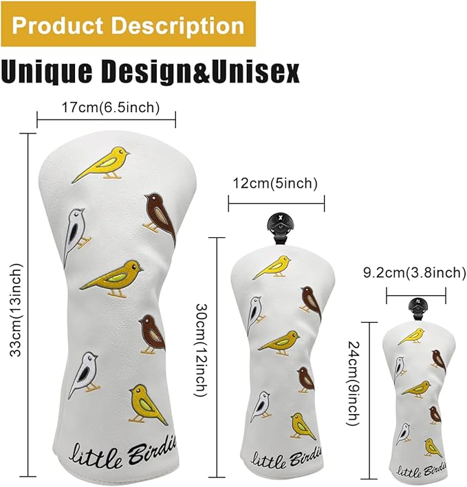 Golf Club Head Covers Birdie Driver Headcovers Fairway Wood Covers Hybrid Cover Elegant Embroidery Premium Leather Golf Mallet Blade Putter Cover