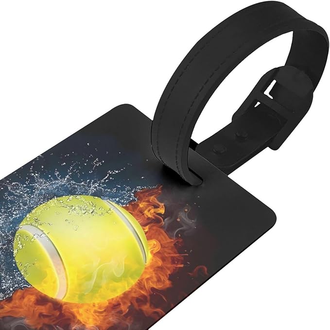 Water Fire Tennis Ball Luggage Tag Suitcase Identify Labels Personalized Travel Bag Tag 2.5X4.1Inch