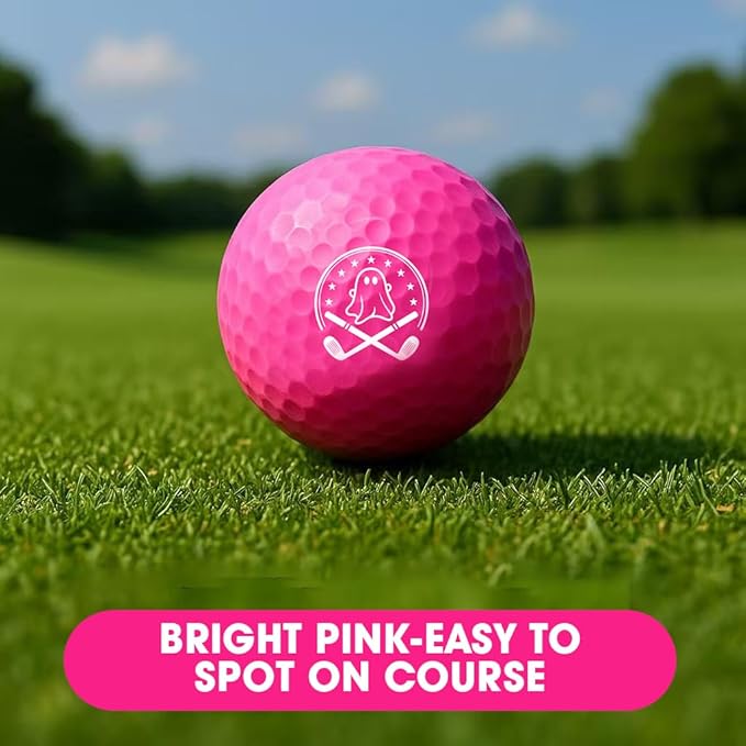 Ghost Pink Funny Golf Balls for Women – Shocked Emoji Face, High-Visibility Pink, Sleeve of 3 Novelty Practice Balls, Cute Golf Gift for Her, Ladies & Girls