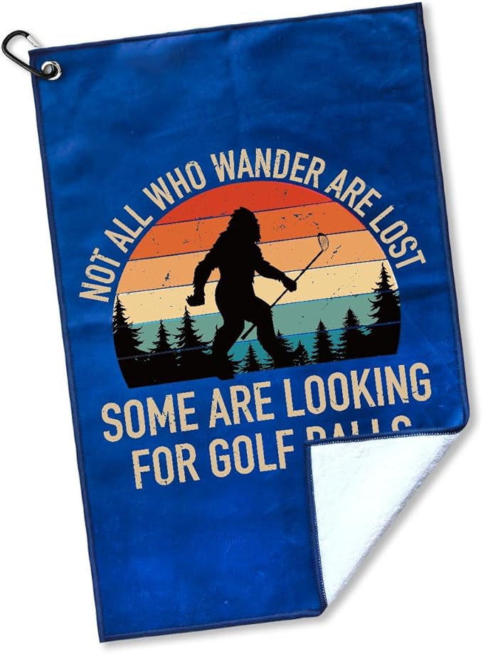 Not All Who Wander are Lost Polyester Printed Golf Towel for GolfBag, Funny Golf Gifts & Accessories for Men Women Golfs Fan Dad Grandpa, GolfLover Retirement Birthday Gifts (Navy Blue)