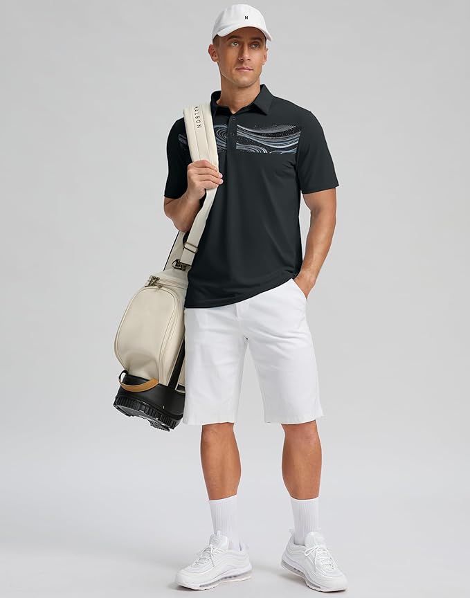 Men's Golf Shirts Dry Fit Moisture Wicking Performance Short Sleeve Collared Polo Shirts for Casual Athletic Business
