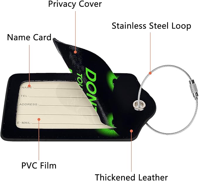 2 Pack Luggage Tags for Suitcase, Privacy Cover ID Label with Stainless Steel and Address Card for Travel Bag Backpack Cruise Ship Essentials Tag Boys Girls Kids - Funny Dont Touch Me