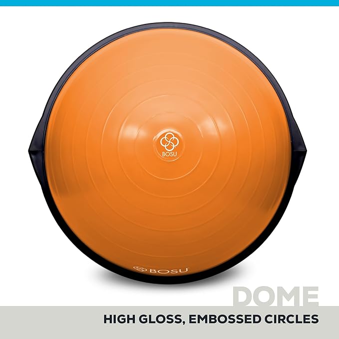 Bosu Balance Ball Exercise Trainer, Home Gym Equipment w/ Guided Workouts & Pump, 26", Blue - Inflatable Fitness Platform for Strength Training, Standing, Balancing, and Core Workout