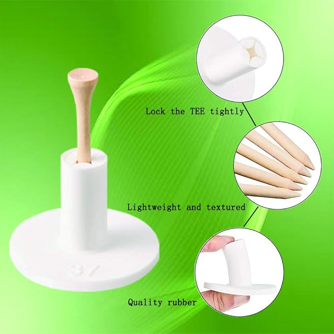 KEEPUP 10 Set Golf Rubber Tee Holder Set for Driving Range Golf Practice Mat Indoor Outdoor Size 1.5 Inch (10 Golf Rubber Tee Holders, 10 Bamboo Tees)