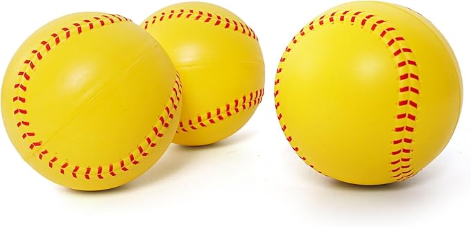 GKK 12 inch Foam Training Softballs, Yellow with Red Spray Lines 4-Pack Hitting Practice, Suitable for Girls, Practice Throwing, Safe for Soft Materials
