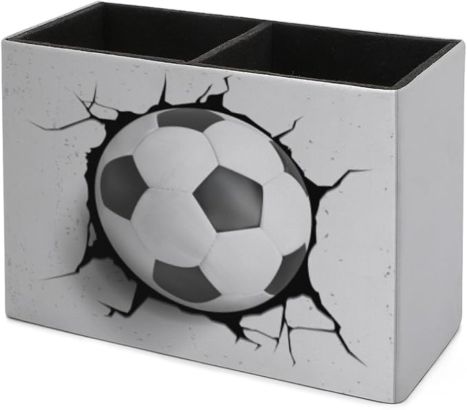 Pen Holder, Pencil Holder for Desk Organizer, Soccer Ball Cracked Wall PU Leather Pencil Cups Desktop Stationery Storage Makeup Brush Holder Pen Organizer for Office Home