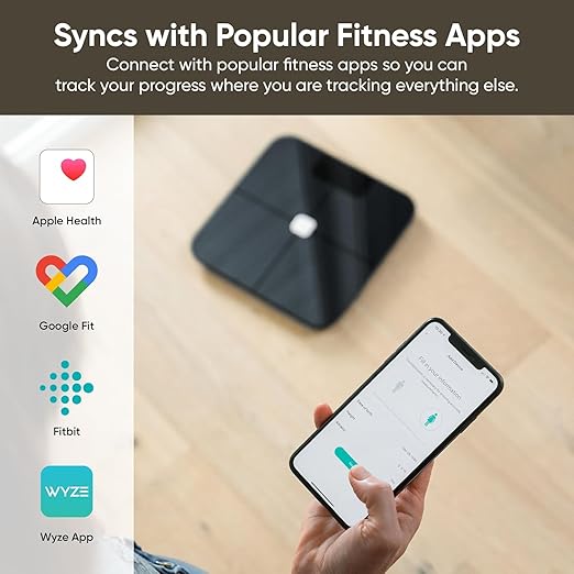 Wyze Scale for Body Weight, Digital Bathroom Smart Scale for Body Fat, BMI, and Heart Rate, 12 Body Composition Analyzer with App, Bluetooth, 400 lb - Black