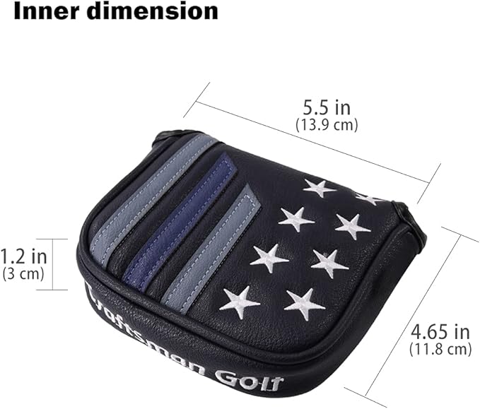 Craftsman Golf Blue Strips Stars Mallet Mid-Mallet Blade Putter Head Cover Headcover Magnetic Closure Alignment Stick Case Holder