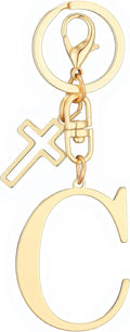Gold Initial Keychain for Women A-Z Letter Cross Keychains Alphabet Key Chain bag Accessories Gift for Christian